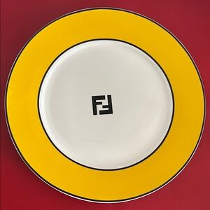 Fendi Roma Bold Yellow and White Dinner Plate 10” D set of 2